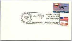US SPECIAL EVENT COVER NEW YORK TO PARIS FLIGHT 65 YEARS AT CANNAN MAINE 1992