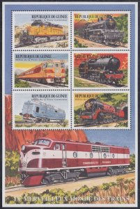 GUINEA Sc# 1547a-f  MNH SHEETLET of 6 of LOCOMOTIVES of the WORLD