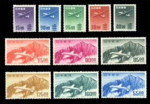 JAPAN 1951 AIRMAIL Mt.Tateyama & Pagoda and Plane -SEN UNIT Sc# C14-C24 mint MNH