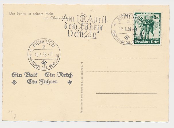 Postcard / Postmark Deutsches Reich / Germany 1938 Adolf Hitler