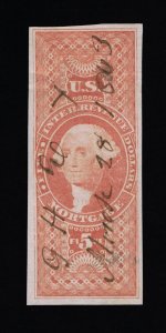 EXCEPTIONAL GENUINE SCOTT #R91a VF-XF 1862-71 RED 1ST ISSUE MORTGAGE IMPERFORATE