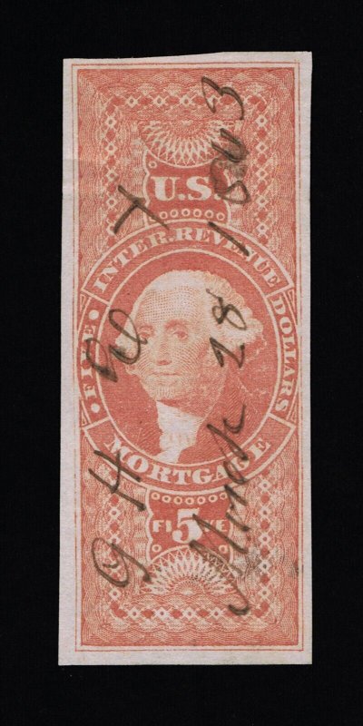 EXCEPTIONAL GENUINE SCOTT #R91a VF-XF 1862-71 RED 1ST ISSUE MORTGAGE IMPERFORATE