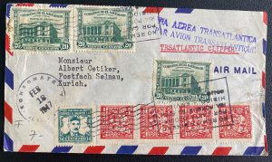1947 El Salvador Trans Atlantic Airmail Commercial Cover to Zurich Switzerland