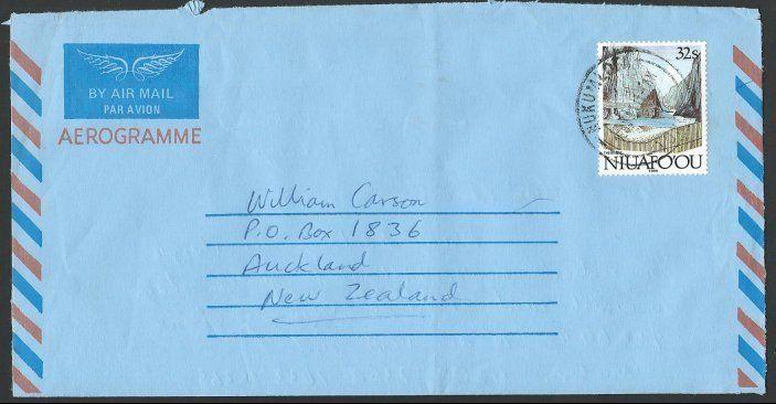 TONGA 1991 formiular airletter to New Zealand, NIUAFO'OU 32s...............11840