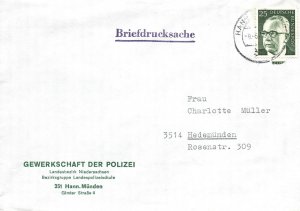 WEST GERMANY OFFICIAL ENVELOPE FROM THE POLICE UNION AT HANNOVER TO ROSENSTRASSE