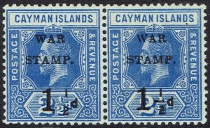 CAYMAN ISLANDS 1917 KGV WAR STAMP 1½D ON 2½D PAIR ALMOST NO FRACTION BAR