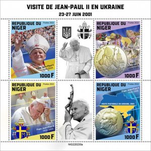 NIGER - 2022 - Pope John Paul II in Ukraine- Perf 4v Sheet - Mint Never Hinged