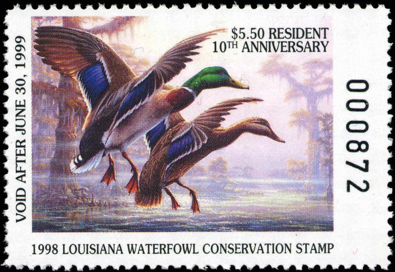 LOUISIANA #10 1998 STATE DUCK STAMP MALLARD By R.C. Davis 