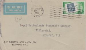 Barbados 12c KGVI Stamp Centenary 1952 Barbados, G.P.O. Airmail to Willemstad...