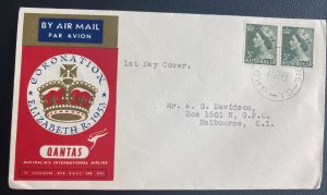 1953 Melbourne Australia First Day Cover Quantas Queen Elizabeth 2 Coronation