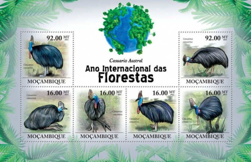 MOZAMBIQUE - 2011 - Cassowarys - Perf 6v Sheet - Mint Never Hinged