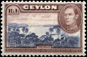 Ceylon SC# 287 SG# 395View of Trincomalee wmk SIDEWAYS 1r MLH