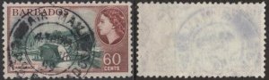 Barbados 245 (used) 60c careenage, Eliz. II, brn car & blue grn (1956)