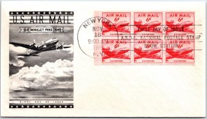 U.S. FIRST DAY COVER AIR MAIL BOOKLET PANE OF (6) FLEETWOOD CACHET 1949