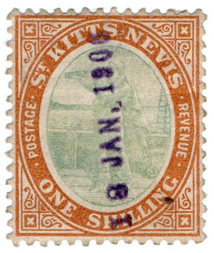 (I.B) St Kitts Revenue : Duty Stamp 1/-