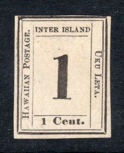 Hawaii 1864 1¢ Black -Mint,no gum- SC# 19  Cats $625.00 (ref# 238430)