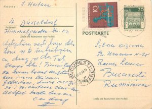 E0057 German postal card Düsseldorf, Germany to Bucharest, Romania 1968