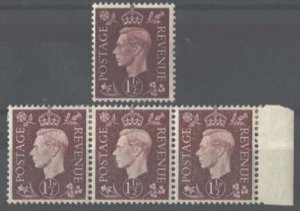 GB 1937 1½d fine mint strip of 3 with clearly dry print + normal for