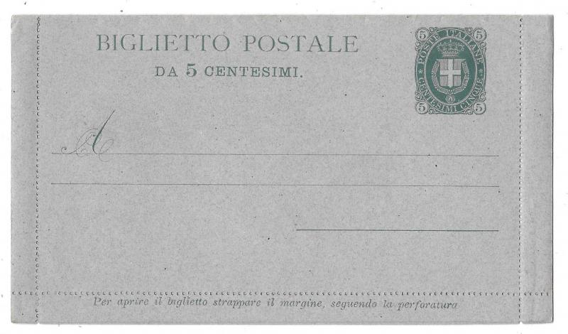 Italy Postal Stationery Card and 5c Letter Card Coat of Arms HG 1 1880s Unused