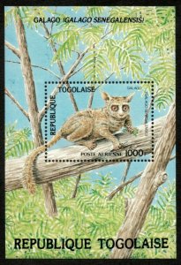 Togo 1984 - Galago Endangered Animals - Souvenir Stamp Sheet - Scott #1246 - MNH