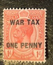 STAMP STATION PERTH Gold Coast #MR1 Overprint War Tax MLH 1918