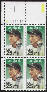 US #2417 MNH Plate Block. Lou Gehrig - Baseball great. -  nice.