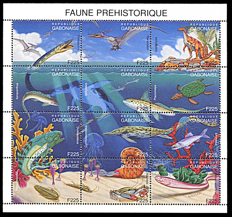 Gabon 801, MNH, Prehistoric Animals miniature sheet