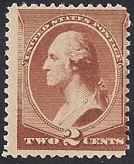 210 2 cent 1883 Washington, Red Brown Stamp Mint NH OG F