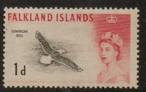 FALKLAND ISLANDS SG194 1d BLACK & SCARLET MTD MINT