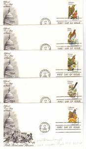 US #1953-2002 20c Birds & Flowers Set FDCs Artcraft ECV $100