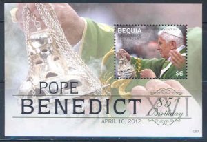 BEQUIA 85th BIRTH ANNIVERSARY OF POPE BENEDICT XVI SOUVENIR SHEET MINT NH