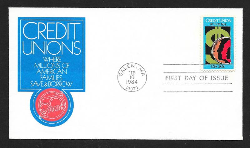 UNITED STATES FDC 20¢ Credit Union 1984 Cacheted
