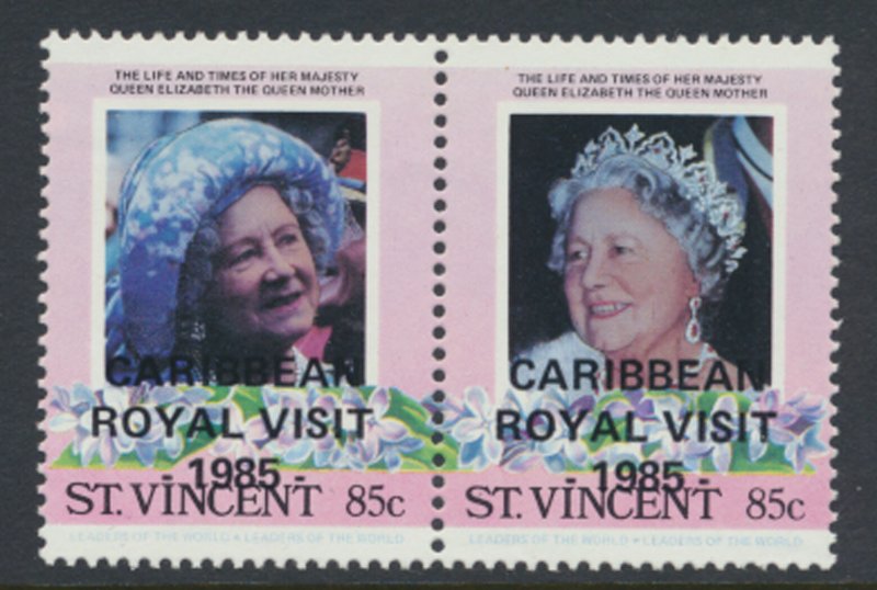 St. Vincent  SC# 888a-b  MNH  OPT Royal Visit se-tenant 1985 see detail & scan