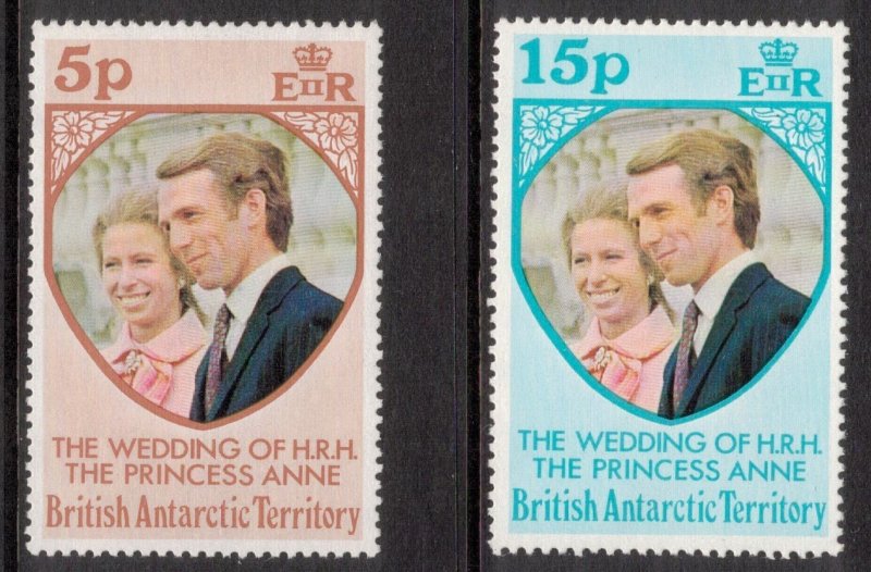 BRITISH ANTARCTIC 1973 Princess Ann Wedding; Scott 60-61, SG 59-60; MNH