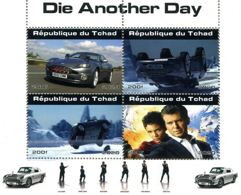 Chad 2020 JAMES BOND Roger Moore Halley Berry Cars Porsche Perforated Mint (NH)