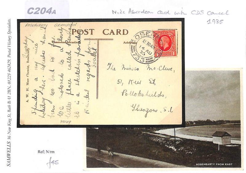 C204a 1935 GB Scotland Aberdeen Roseheart Postcard CDS Cancel {samwells-covers}