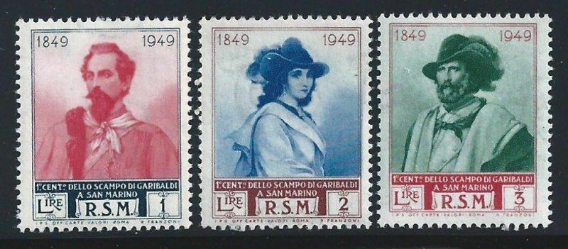 1952 San Marino, N° 358/I-360 / I, Garibaldi 3 Values Wheel III ° Type, MNH