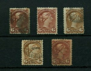 5 x 6 cent  various shades of Brown, Small Queen Canada used