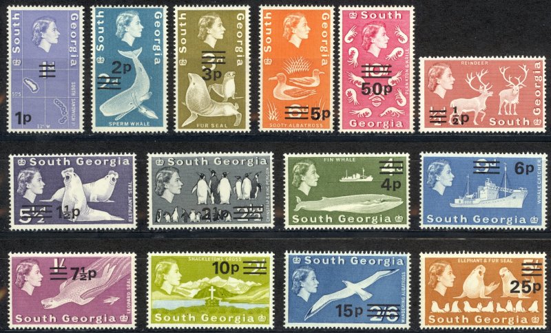 South Georgia Sc# 17-30 MNH 1971-1972 Surcharged Definitives