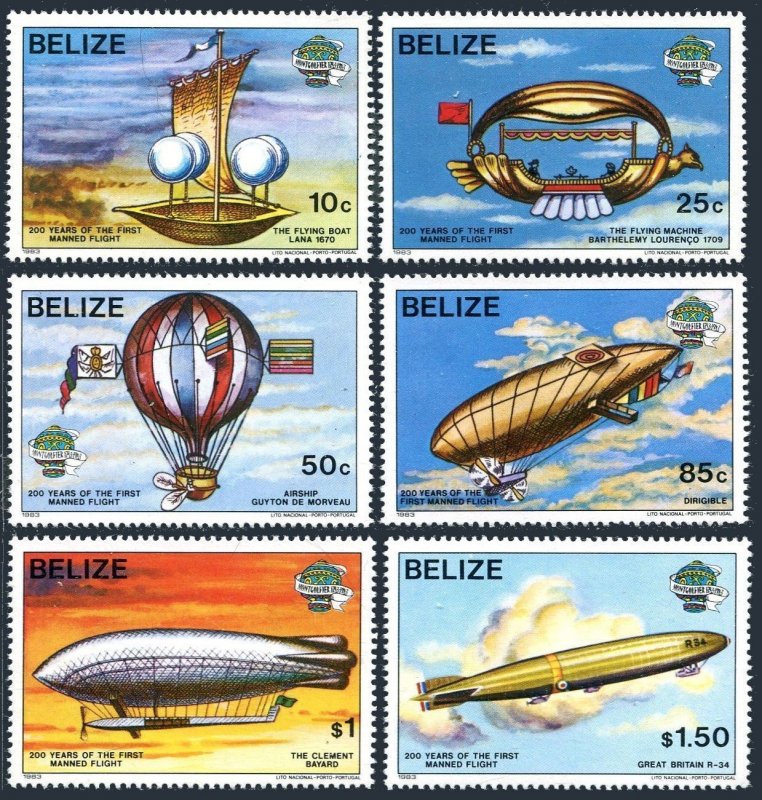 Belize 672-677, MNH. Michel 702-707. 1st Manned Flight-200, 1983. Airships.