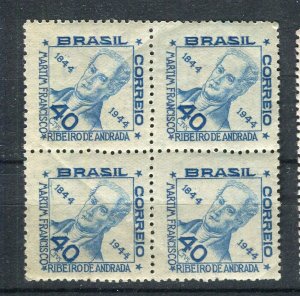 BRAZIL; 1944 early 40c. portrait issue fine MINT MNH BLOCK of 4