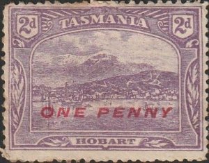 Australia Tasmania 1912 Sc#117 2d Bright Violet Hobart Harbour Scene USED-Poor.