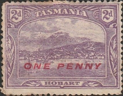 Australia Tasmania 1912 Sc#117 2d Bright Violet Hobart Harbour Scene USED-Poor.