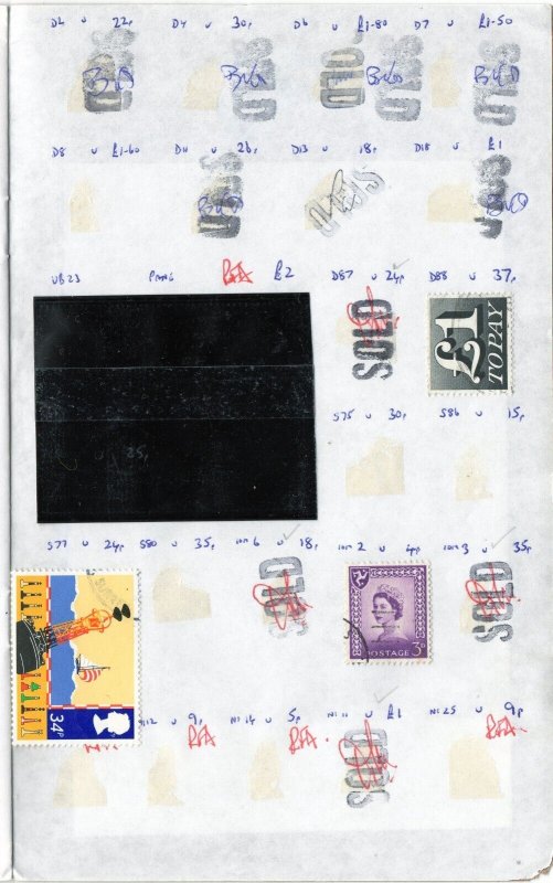 Dealers stamp approval book Great Britain 13 stamps selling value approx £7