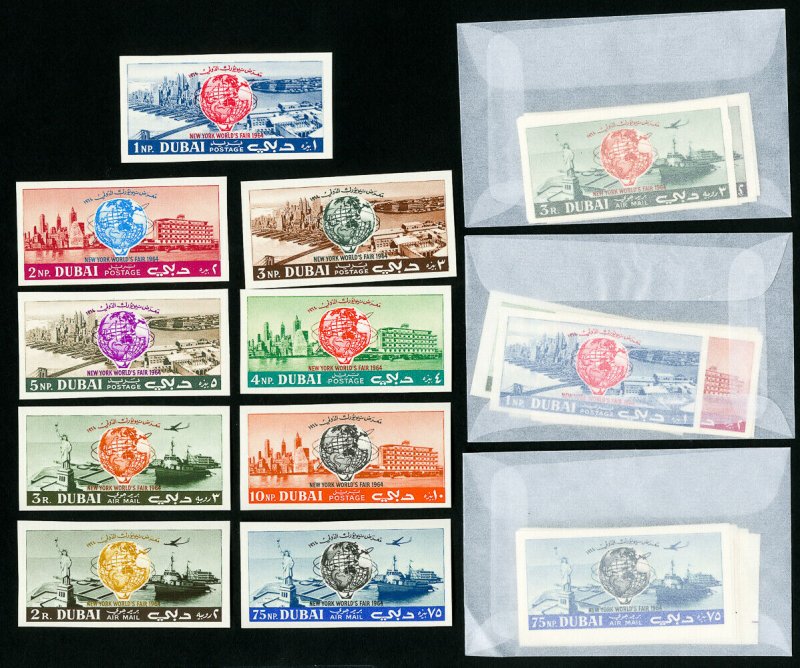 Dubai Stamps # 33-8 + C36-8 Lot of 4 Imperf Sets NH