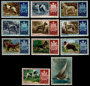 1956 San Marino #375-85 Dogs & Sailboat - OGNH - VF - CV$52.50 (ESP#3112)