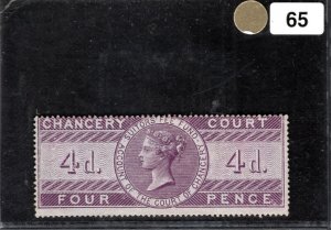 GB QV Revenue Stamp 4d Lilac CHANCERY COURT p16 (1856) Mint LMM GWHITE65