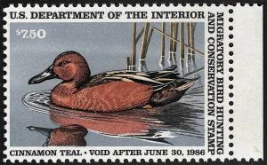 US Sc RW52 $7.50 1985 MNH OG VF Federal Duck Hunting Permit Stamp