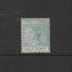 Turks Islands 1882/5 Crown CA 1/2 Blue Green MM SG 53 