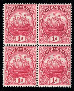 1922-34 BERMUDA, Stanley Gibbons No. 78 - 1d. scarlet - Block of Four - MNH**